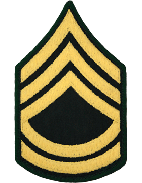 Class A Male Chevron: Sergeant First Class - Gold Embroidered on Green 