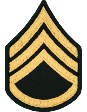 Class A Male Chevron: Staff Sergeant Gold Embroidered on Green 