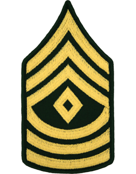 Class A Male Chevron: First Sergeant - Gold Embroidered on Green 