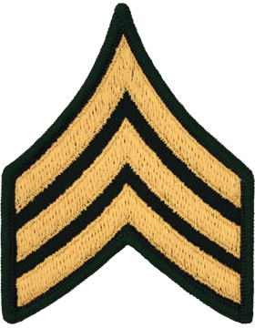 Class A Male Chevron: Sergeant - Gold Embroidered on Green       